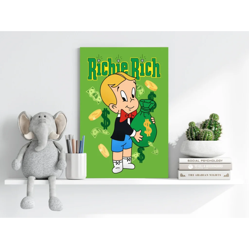 Richie Rich with money bag on insigne aluminum print