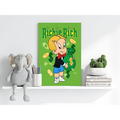 Richie Rich with money bag on insigne aluminum print