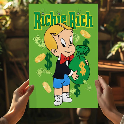 Richie Rich with money bag on insigne aluminum print
