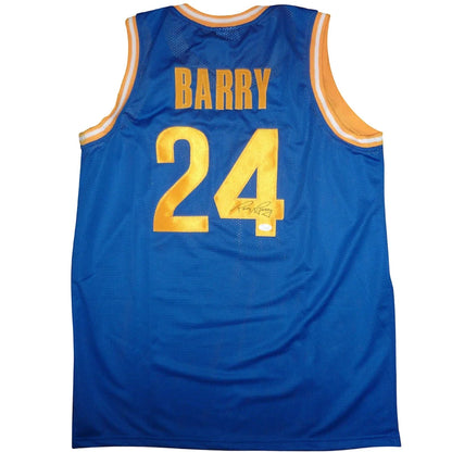 Rick Barry autographed Golden State custom jersey with blue mesh, gold Barry 24