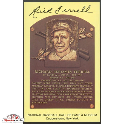 Rick Ferrell HOF postcard with signed gold plaque portrait