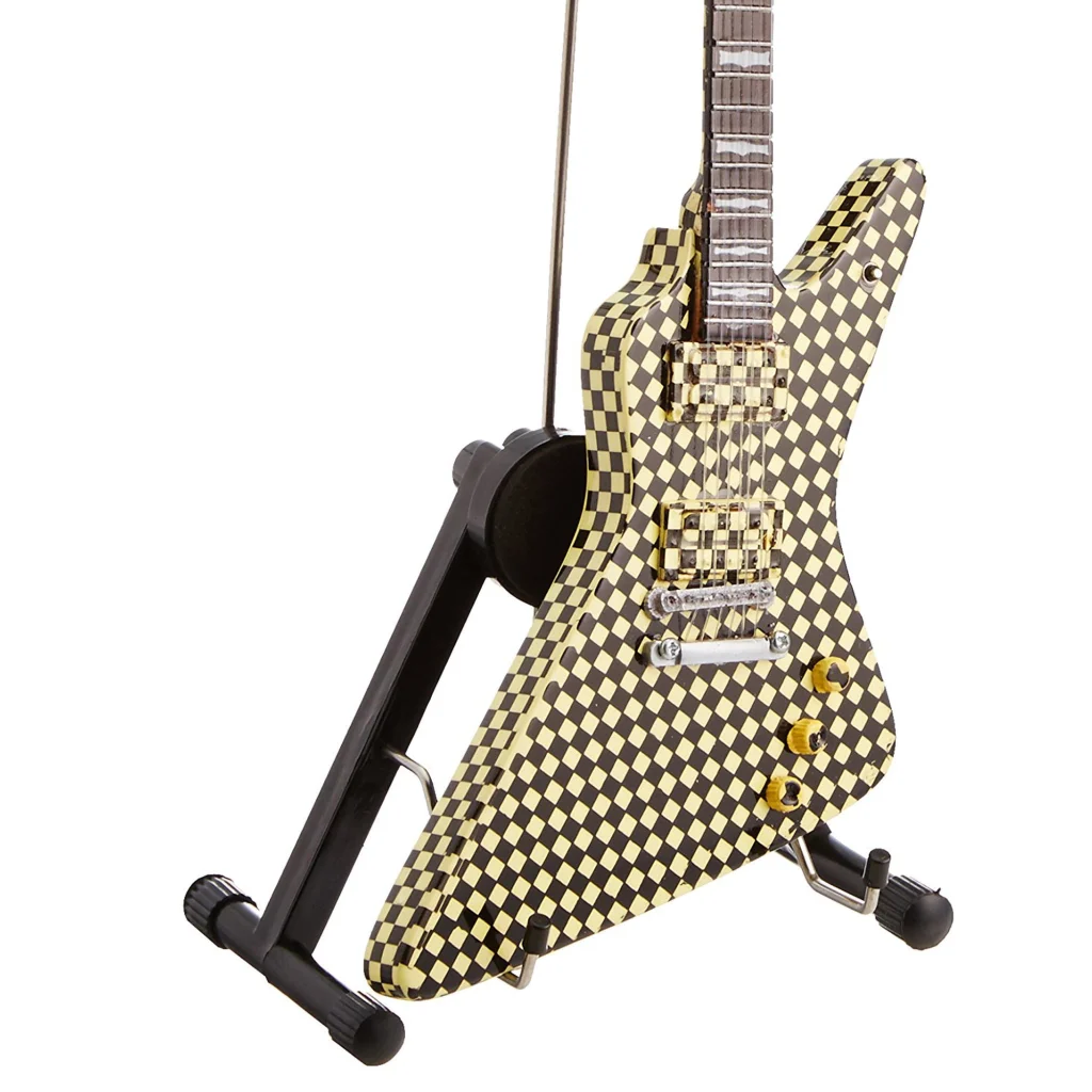 Rick Nielsen checkered guitar replica by Axe Heaven with stand