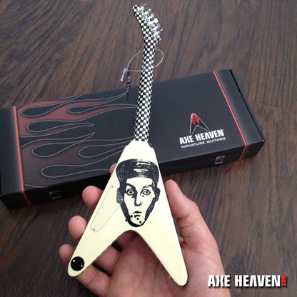 Rick Nielsen Checkered V Miniature Guitar by Axe Heaven with stand