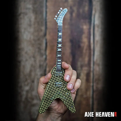 Rick Nielsen Checkered V Mini Guitar by Axe Heaven® on adjustable A-frame stand