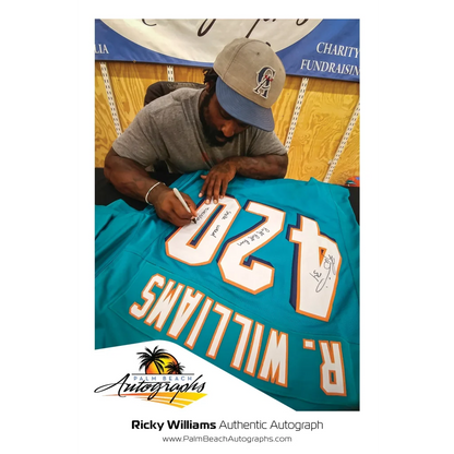 Ricky Williams autographed teal Miami Dolphins jersey with smoke weed everyday