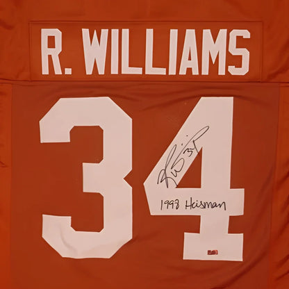 Ricky Williams autographed Texas Longhorns orange #34 jersey with 1998 Heisman