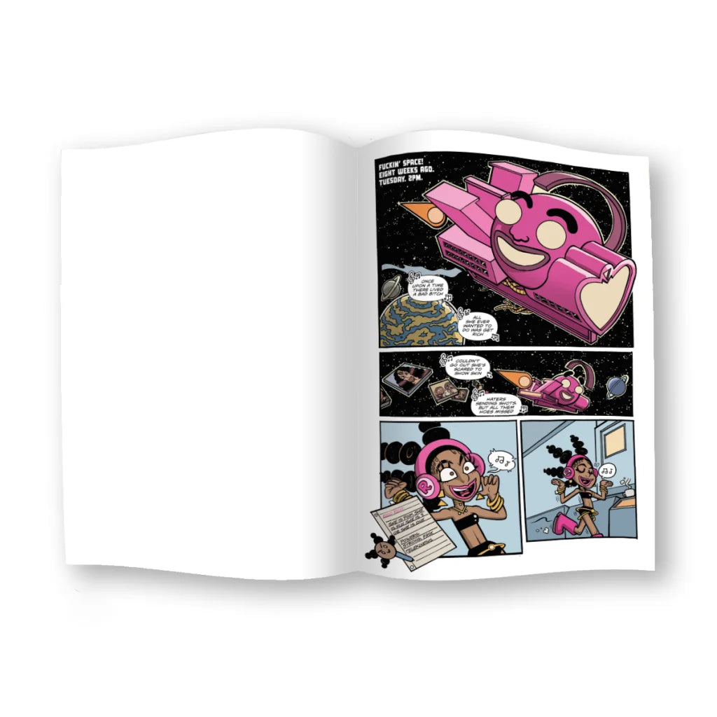 Open Rico Nasty Space Adventure Comic Book with colorful illustrations on crash landing Earth