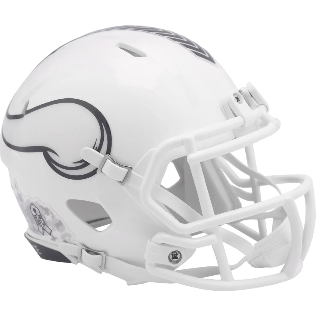 White matte Riddell NFL Salute to Service Camo Helmet with Rams logo