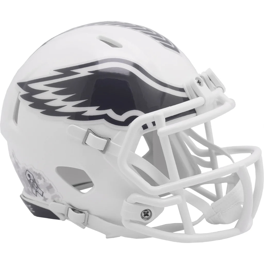 White Riddell NFL Salute to Service Eagles Camo Tribute Helmet