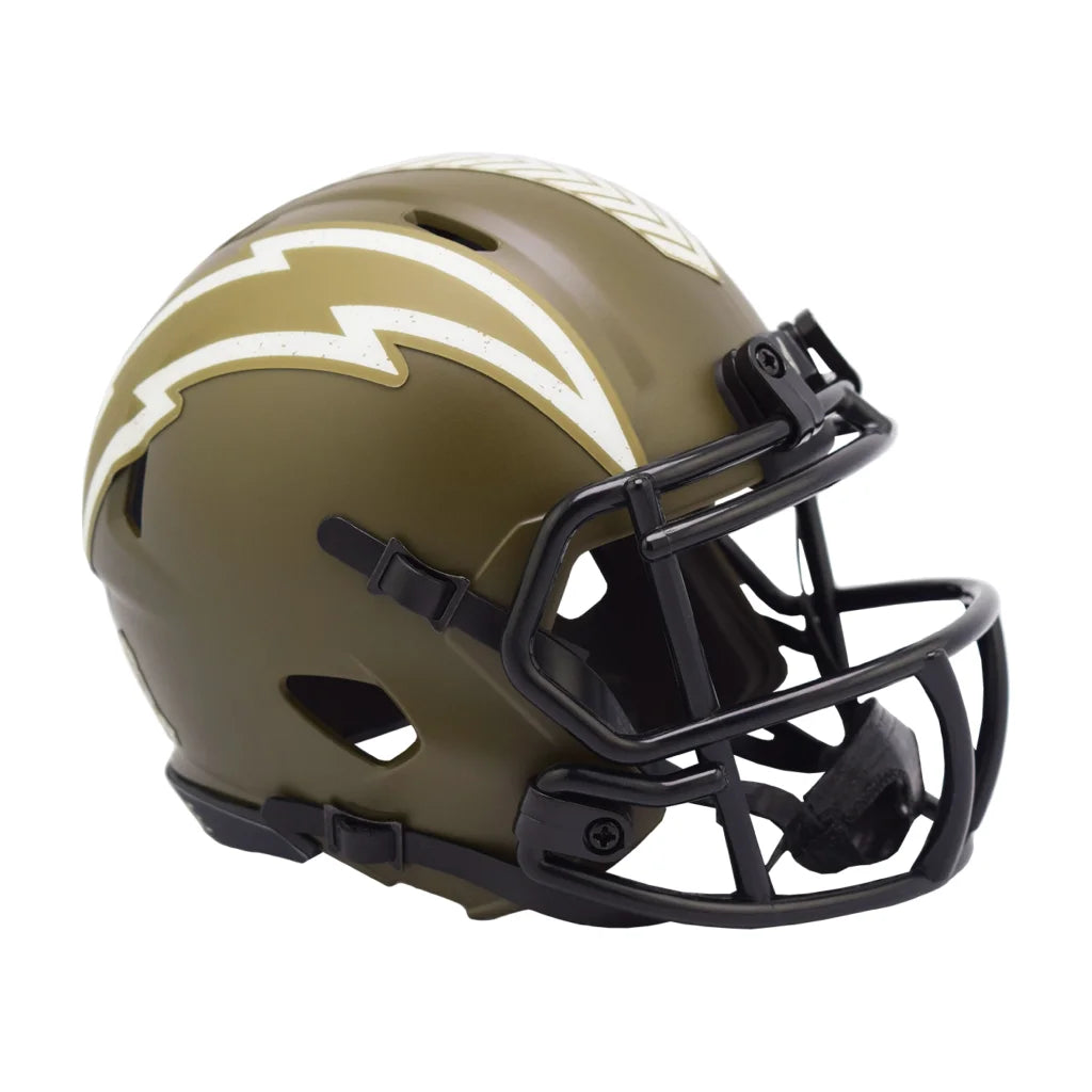 Gold Riddell NFL Salute to Service helmet with black lightning bolt design