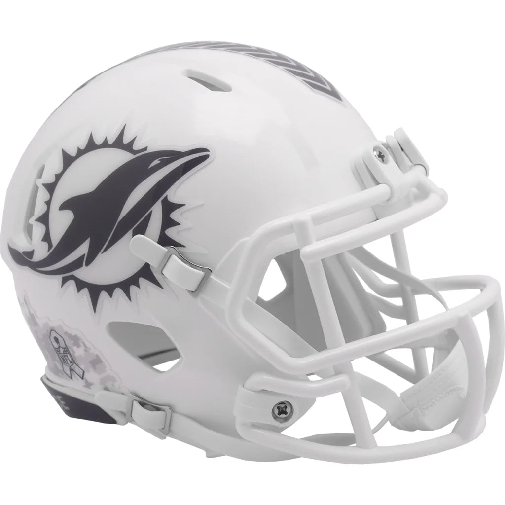 White and black Riddell Miami Dolphins Salute to Service camo helmet