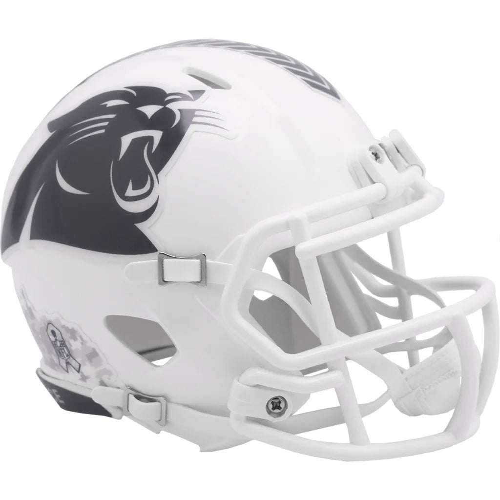 Riddell NFL Salute to Service white Carolina Panthers helmet with black panther logo