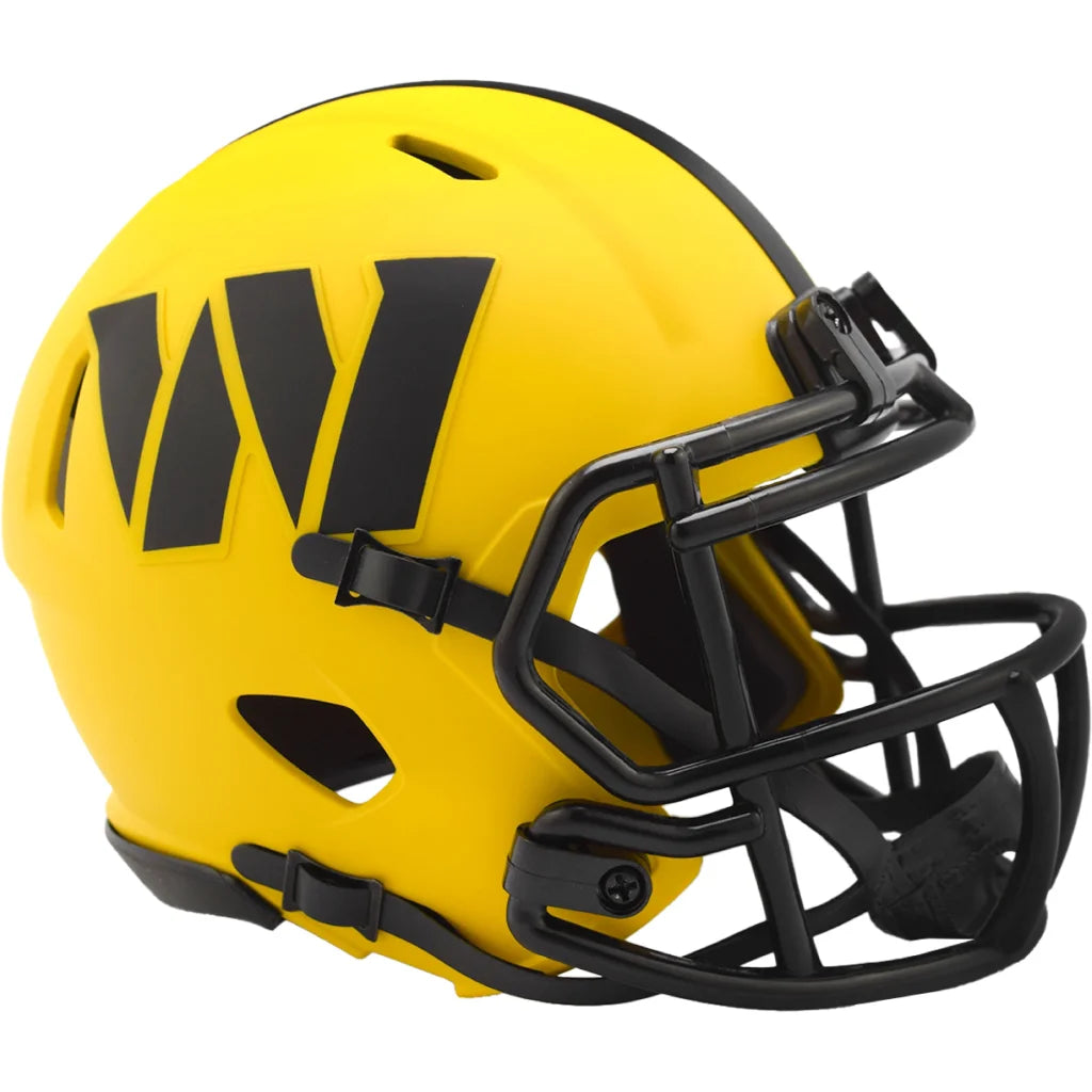 Riddell Rave mini football helmet features bold yellow and black design with matte finish and W logo