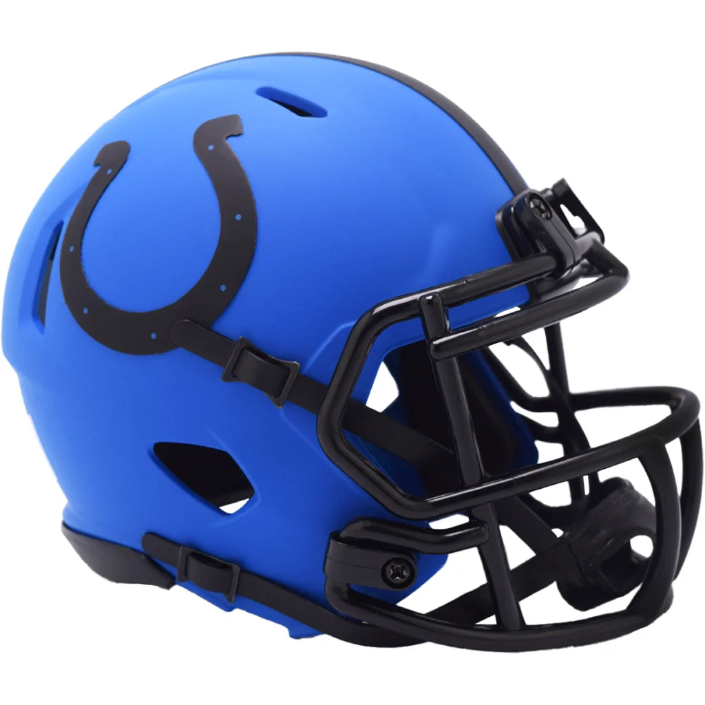 Matte blue Indianapolis Colts mini football helmet with black logo