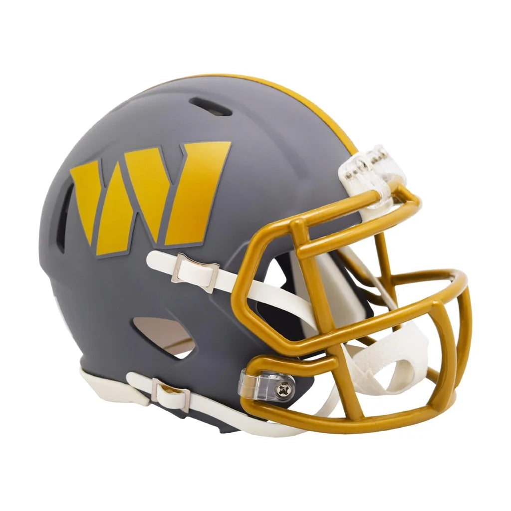 Matte Riddell Slate charcoal gray and gold football helmet with W logo