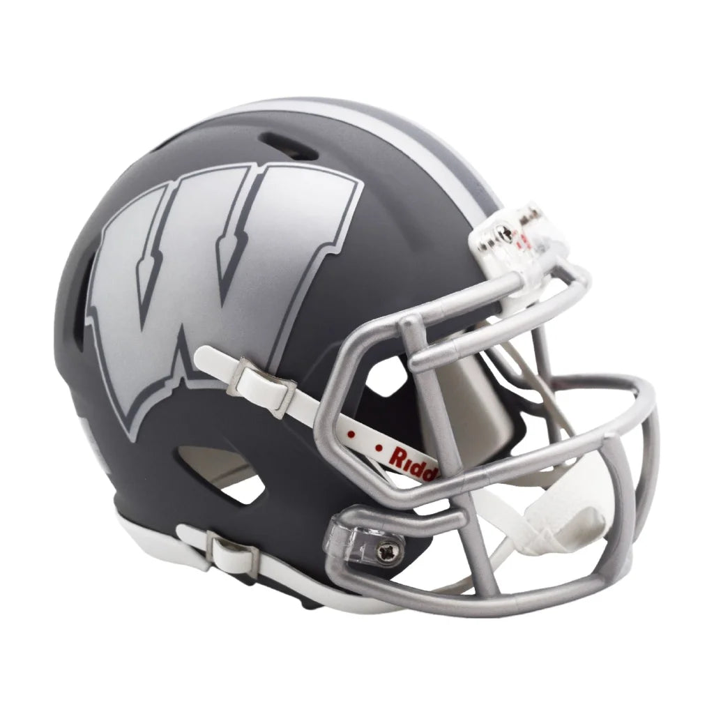 Riddell Speed mini football helmet in black and silver with W logo