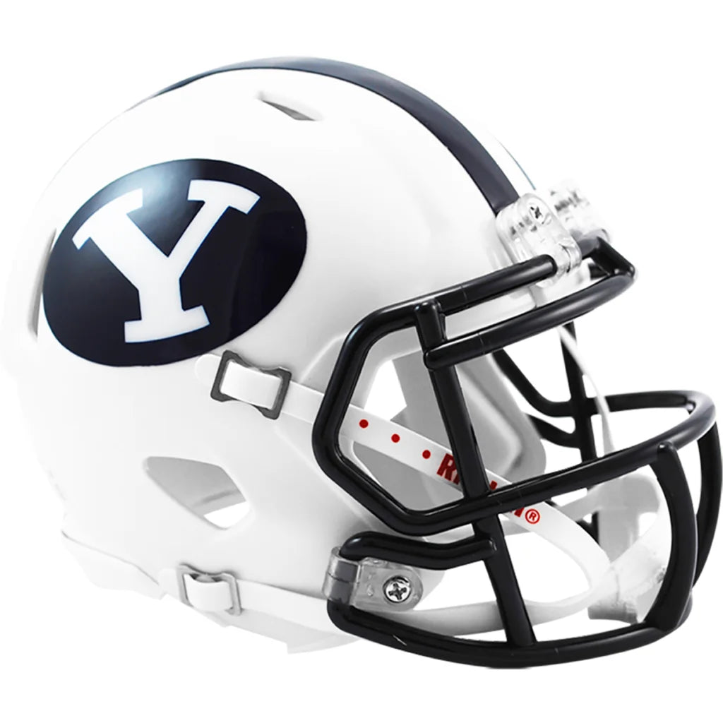 White and black Riddell Speed Mini helmet with Y logo for autographs