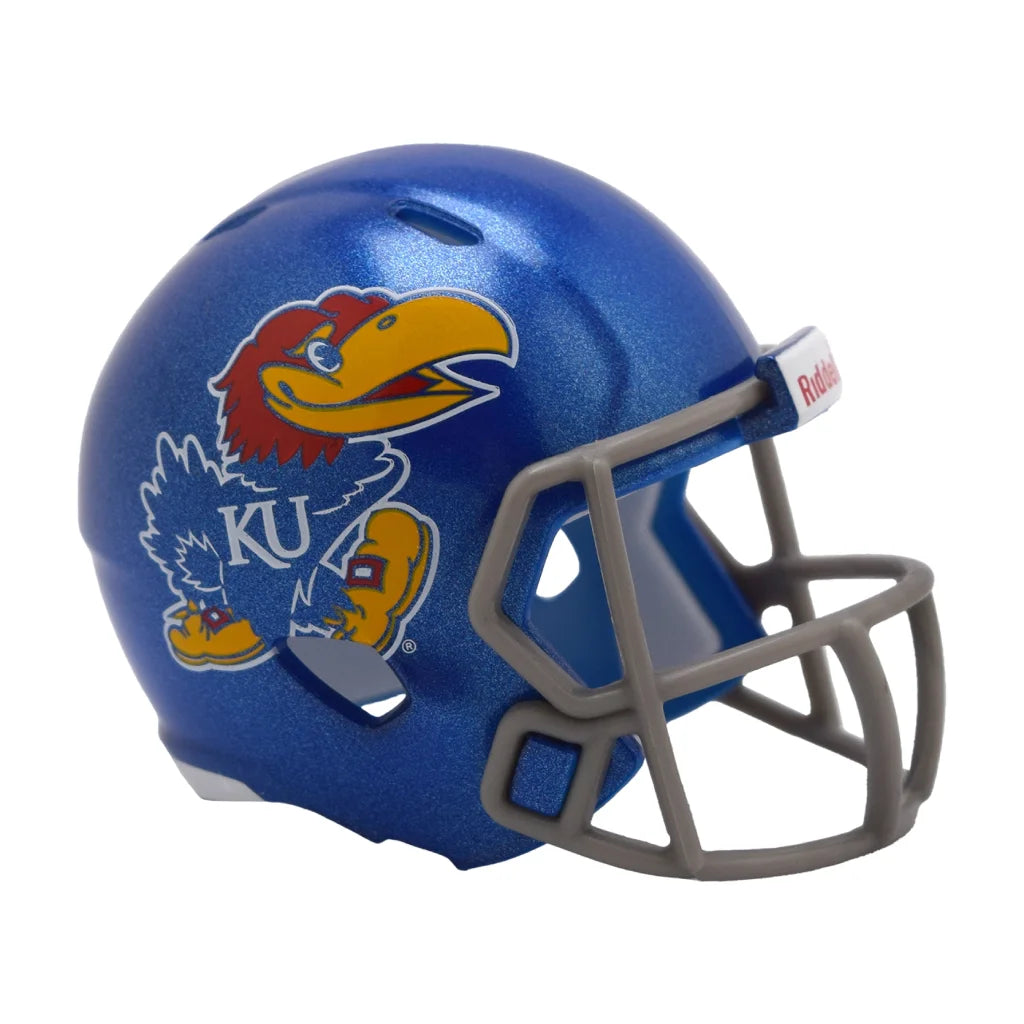 Royal blue Riddell Speed Pocket Pro Kansas Jayhawks mini helmet