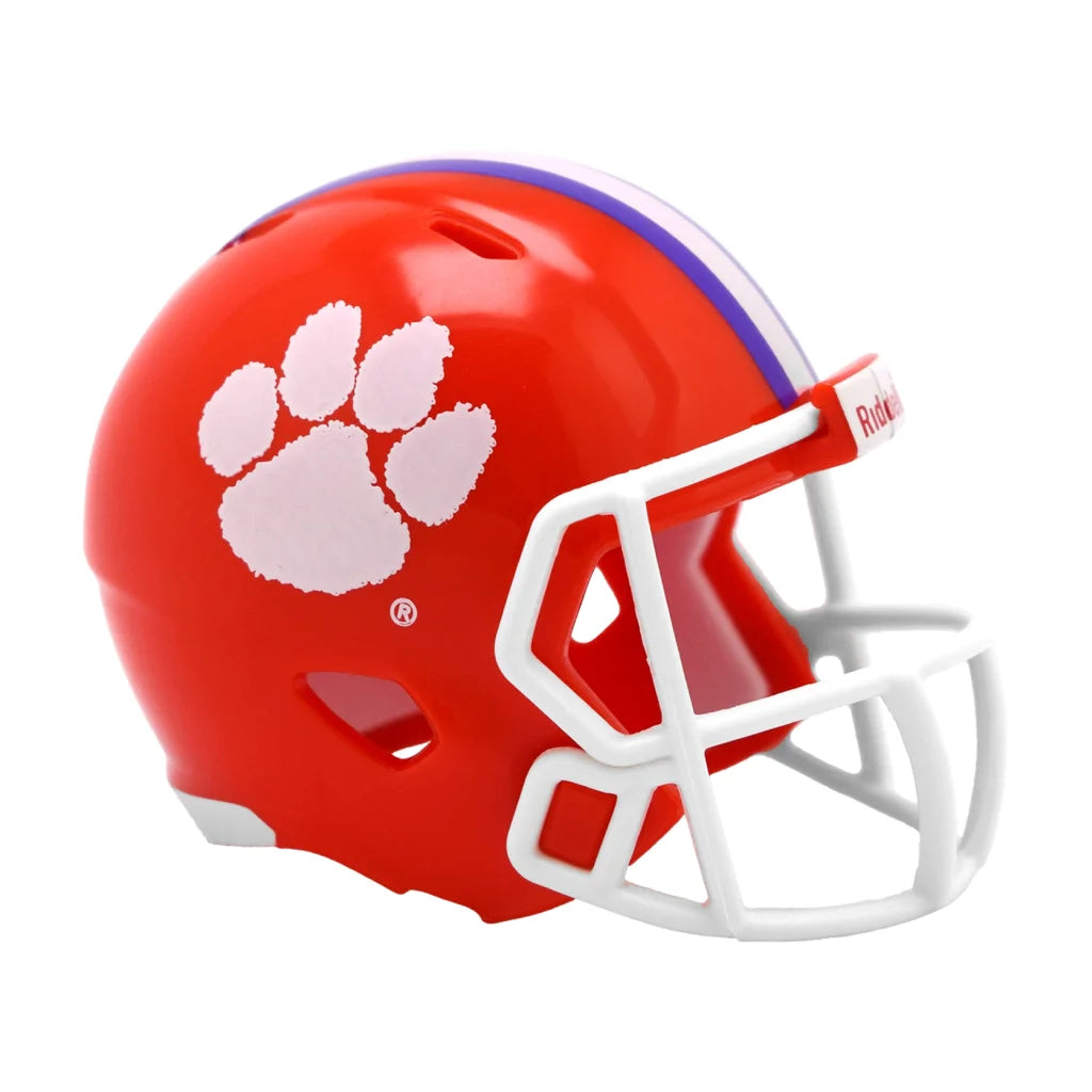 Riddell Speed Pocket Pro mini football helmet in orange and white with paw print