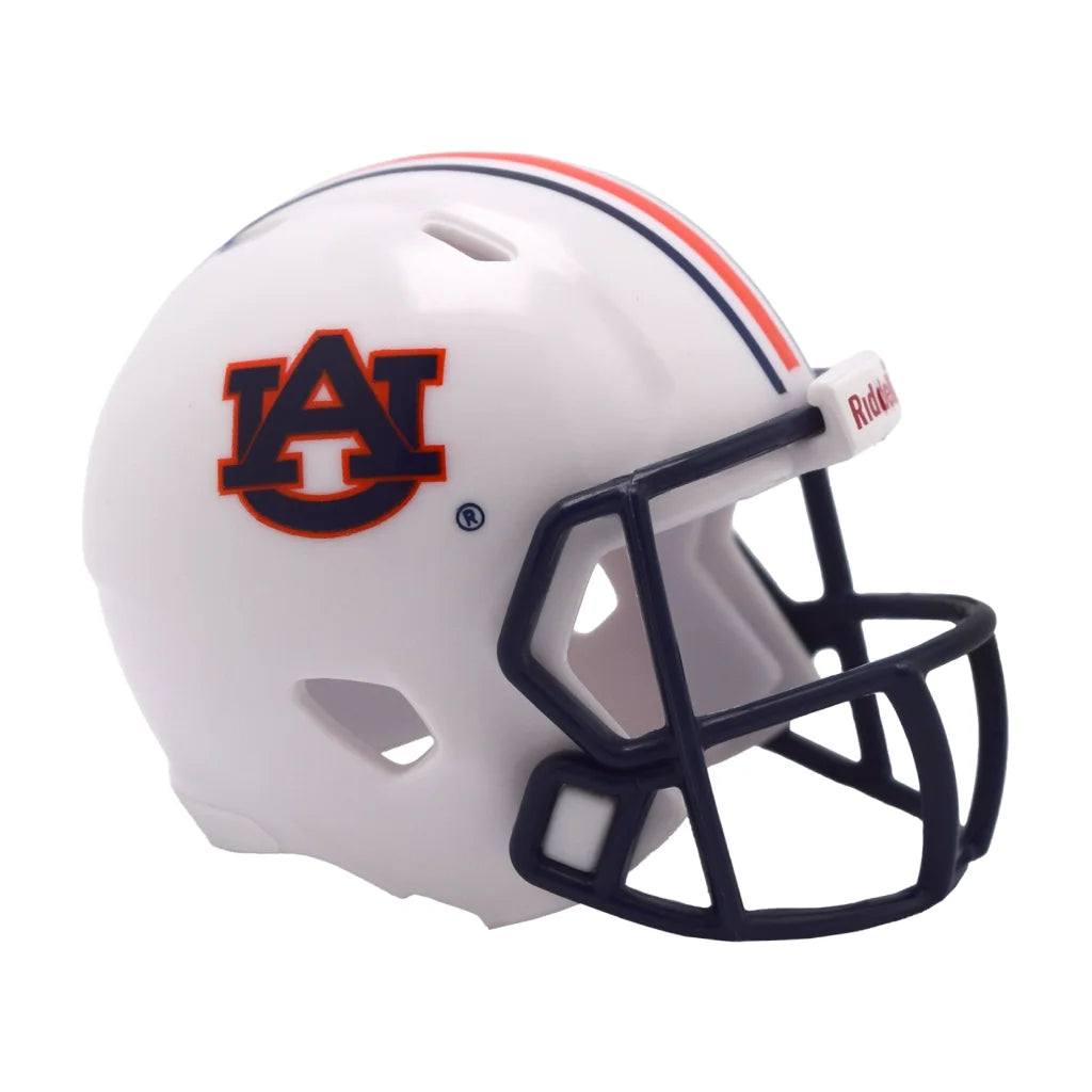 Riddell Speed Pocket Pro mini helmet in white auburn with orange blue accents