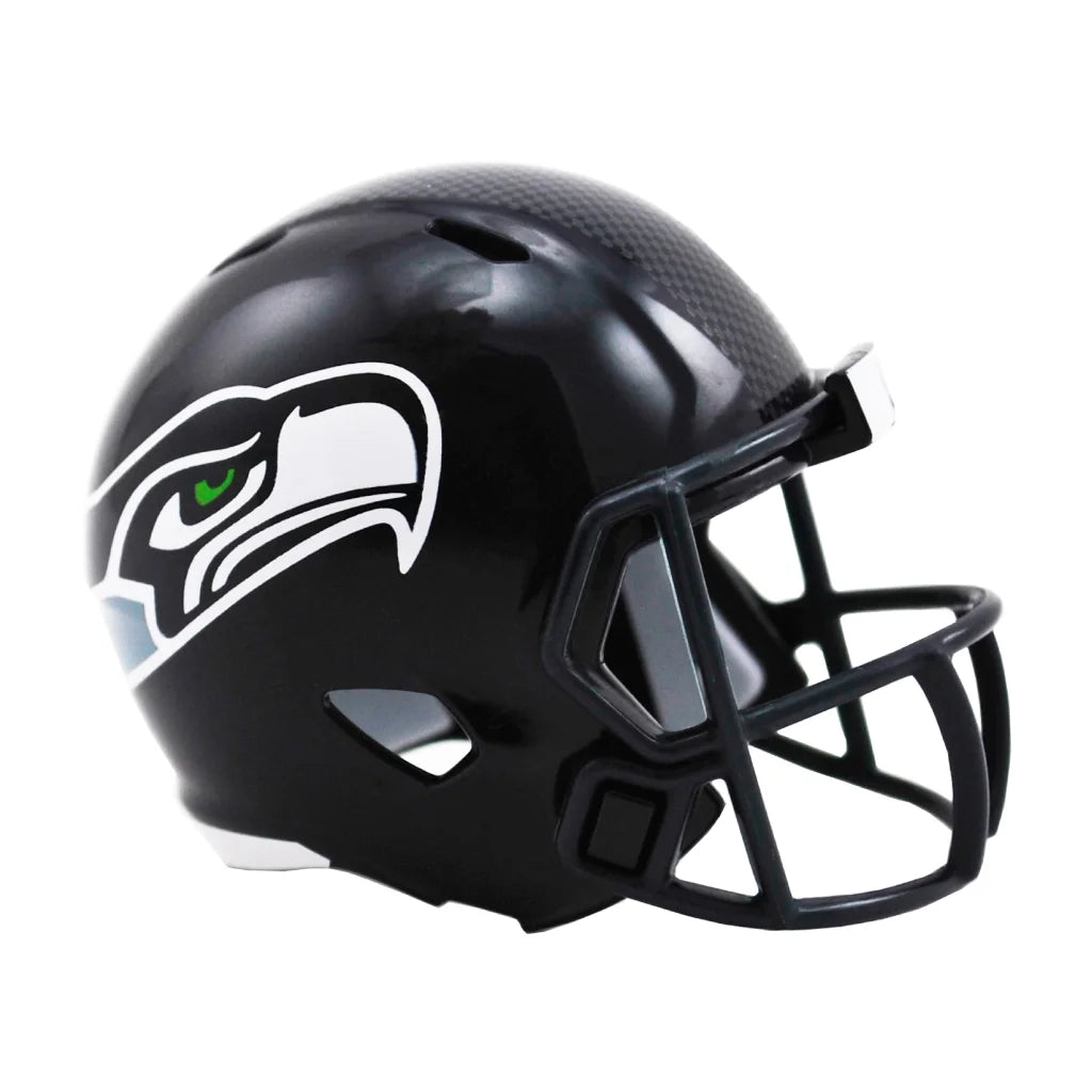 Riddell Speed Pocket Pro Seahawks mini helmet in carbon fiber with black helmet and white green logo