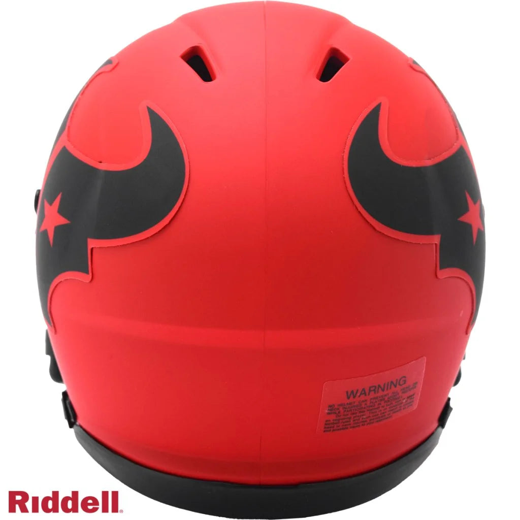 Red matte Riddell SpeedFlex mini football helmet with black horns and stars