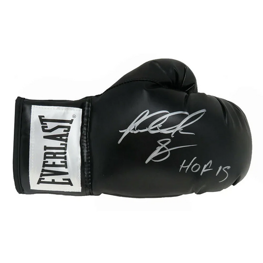 Riddick Bowe autographed black Everlast boxing glove with HOF 15 inscription
