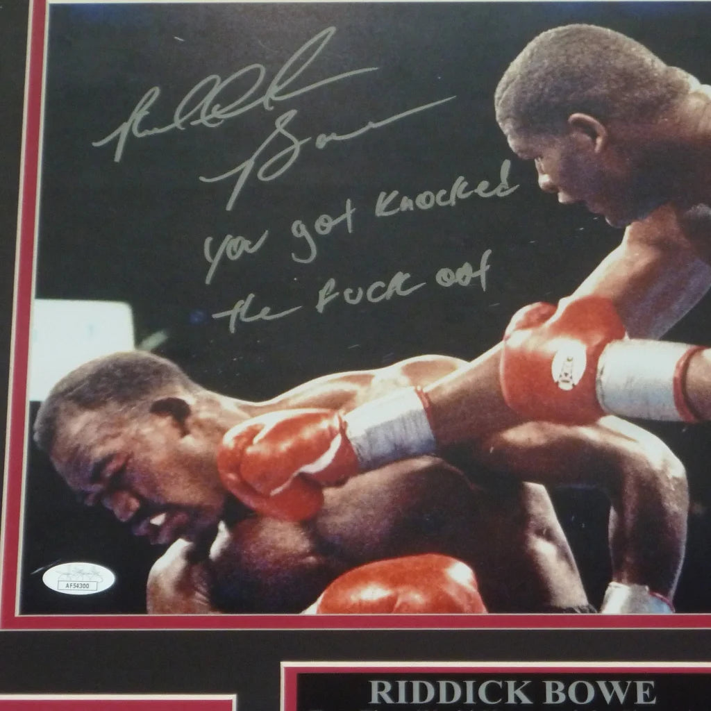 Riddick Bowe autographed deluxe framed 11x14 photo vs Holyfield with inscription