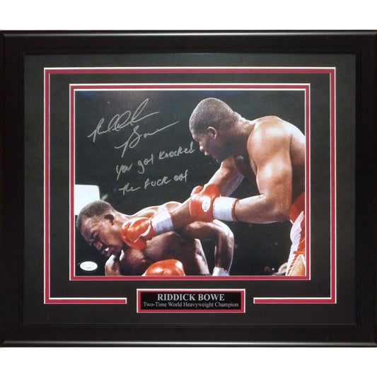 Riddick Bowe autographed deluxe framed 11x14 photo vs Holyfield with inscription