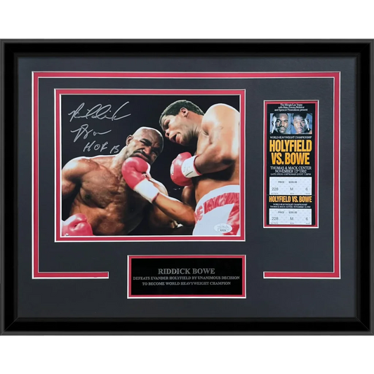 Riddick Bowe autographed deluxe framed 8x10 photo with ticket