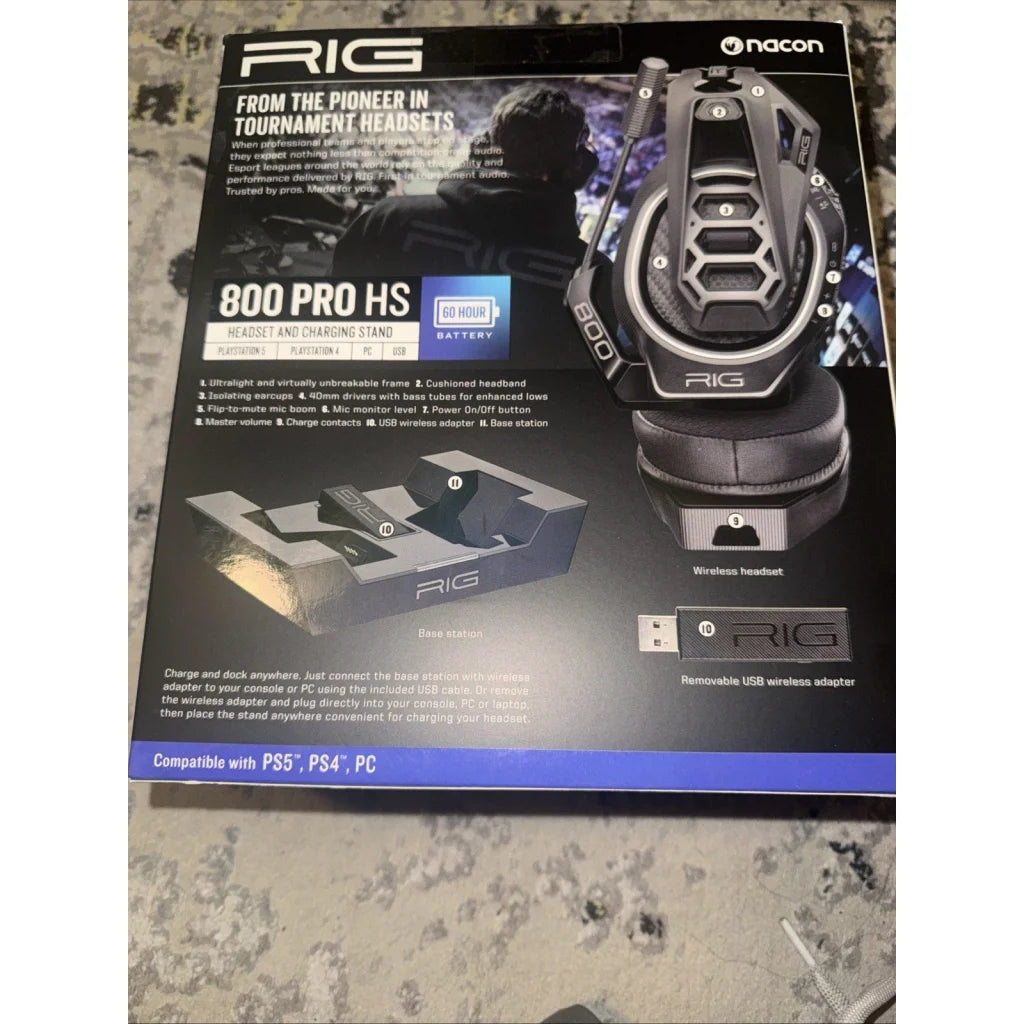 Black RIG 800 Pro HS wireless gaming headset with sleek angular design