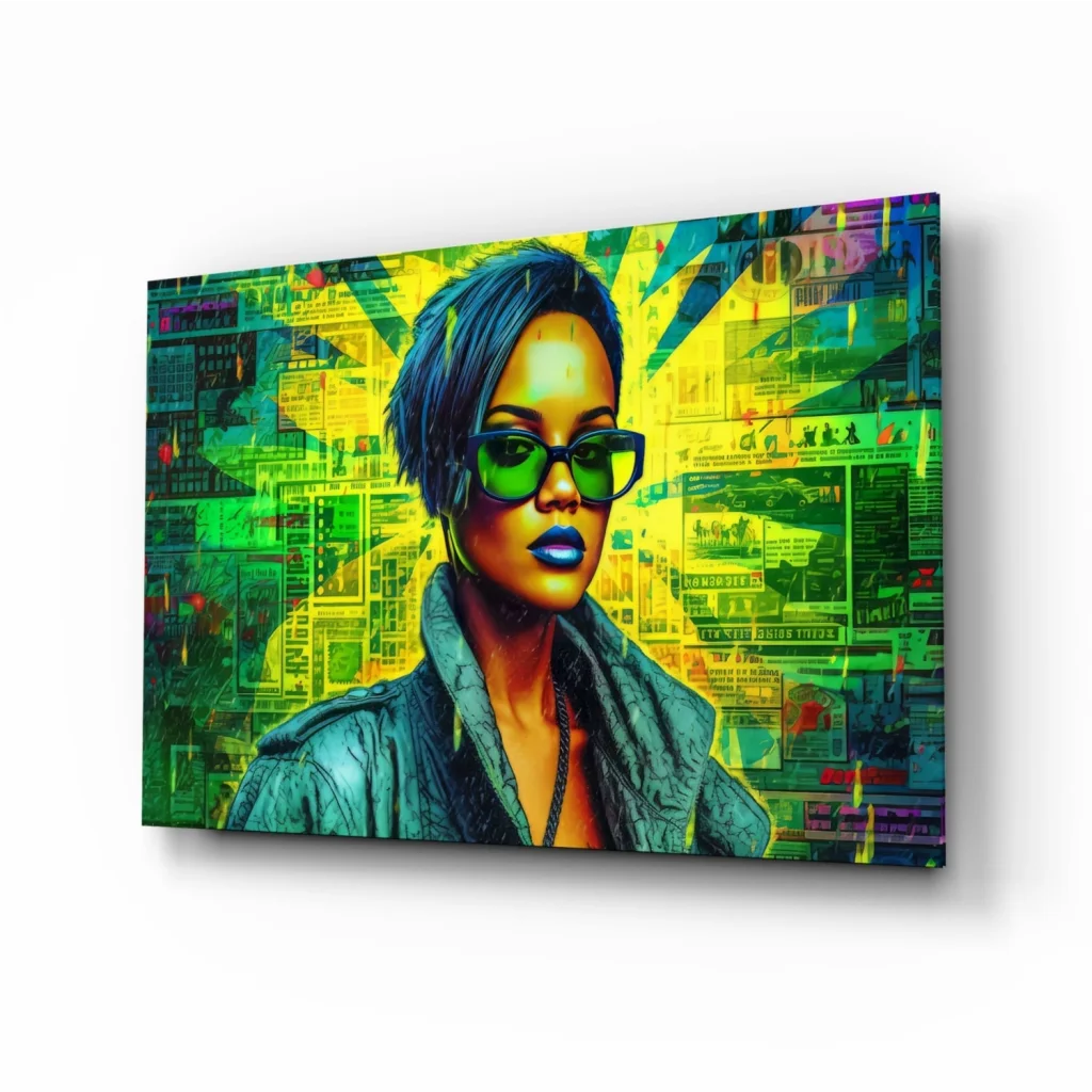 Neon Rihanna Pop Art Glass Wall Art Print | Insigneart USA | vintageantiquesgifts.com