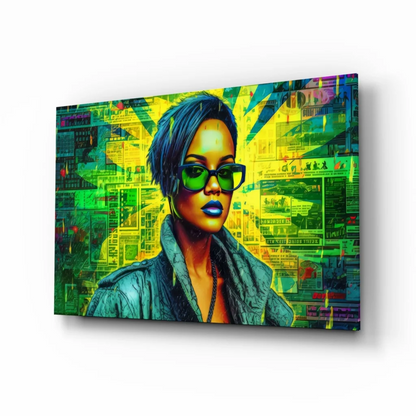 Neon Rihanna Pop Art Glass Wall Art Print | Insigneart USA | vintageantiquesgifts.com