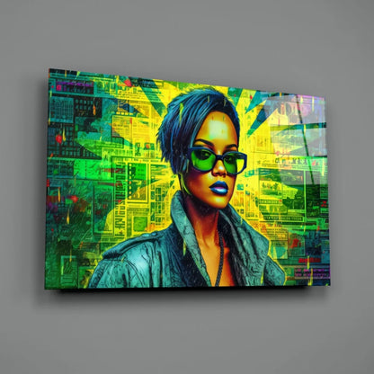 Neon Rihanna Pop Art Glass Wall Art Print | Glass Wall Art Print | vintageantiquesgifts.com