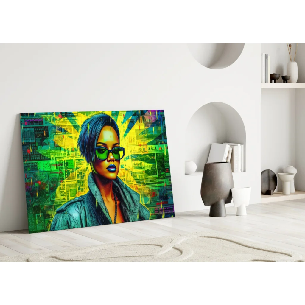 Neon Rihanna Pop Art Glass Wall Art Print | Modern Wall Art Decor | vintageantiquesgifts.com