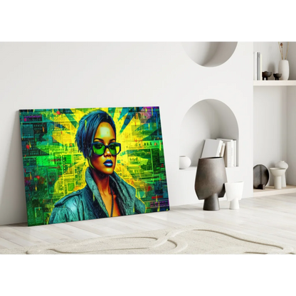 Neon Rihanna Pop Art Glass Wall Art Print | Modern Wall Art Decor | vintageantiquesgifts.com