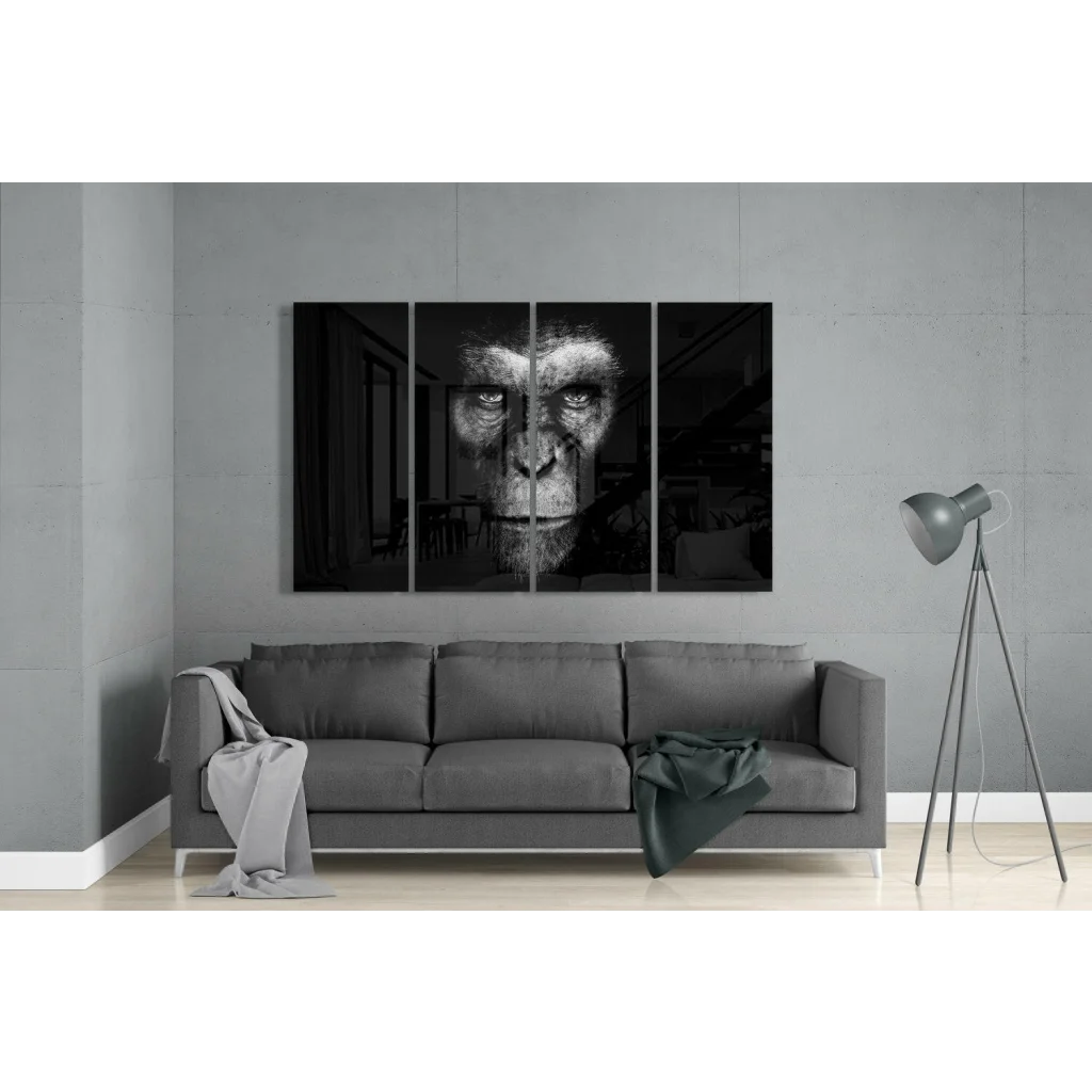 Intense Chimpanzee Triptych Wall Art in Striking Black and White | Modern Wall Art Decor | vintageantiquesgifts.com