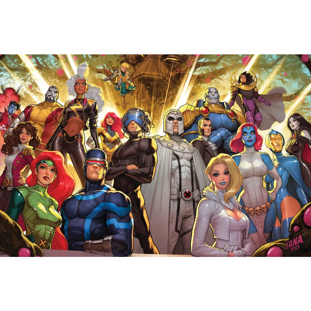 Diverse comic book characters in superhero costumes from Rise of the Powers of X #5 Unknown Comics Miguel Mercado Exclusive