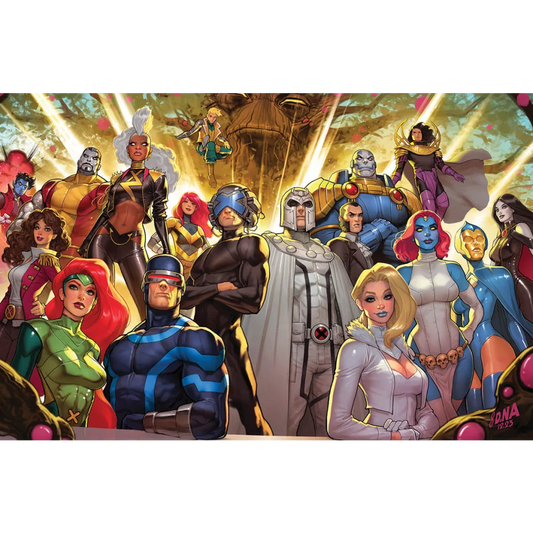 Diverse comic book characters in superhero costumes from Rise of the Powers of X #5 Unknown Comics Miguel Mercado Exclusive