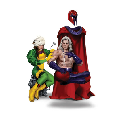 Rogue giving Magneto a haircut in X-Men uniform from Unknown Comics Miguel Mercado exclusive