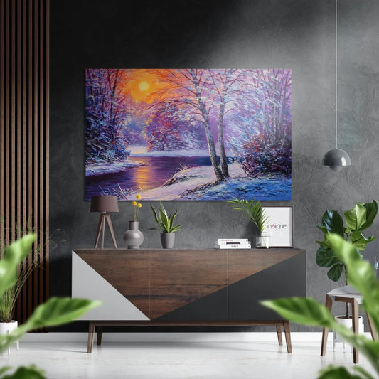 Vibrant winter landscape on brushed aluminium dibond print