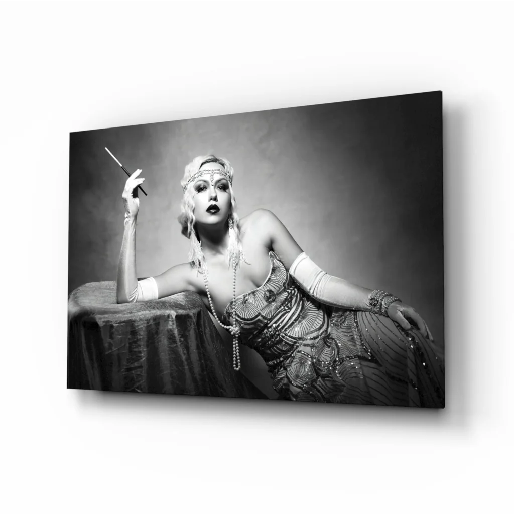 Vintage Flapper Woman Canvas Wall Art in Glamorous Black and White | Insigneart USA | vintageantiquesgifts.com