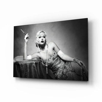 Vintage Flapper Woman Canvas Wall Art in Glamorous Black and White | Insigneart USA | vintageantiquesgifts.com