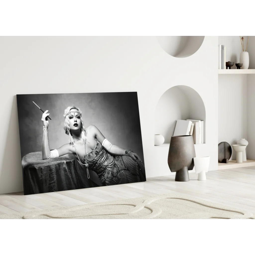 Vintage Flapper Woman Canvas Wall Art in Glamorous Black and White | Modern Wall Art Decor | vintageantiquesgifts.com