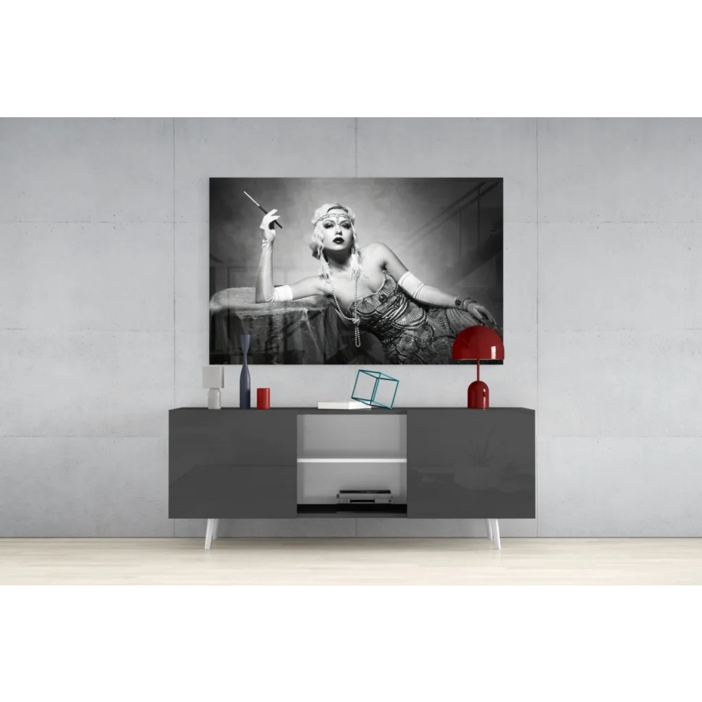 Glamorous 1920s flapper woman in black-and-white wall art