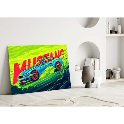 Neon Ford Mustang Racing Canvas Wall Art Print | Modern Wall Art Decor | vintageantiquesgifts.com