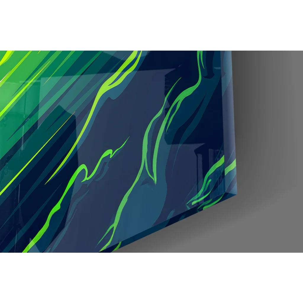 Vibrant Neon Ford Mustang racing wall art canvas with green blue swirls
