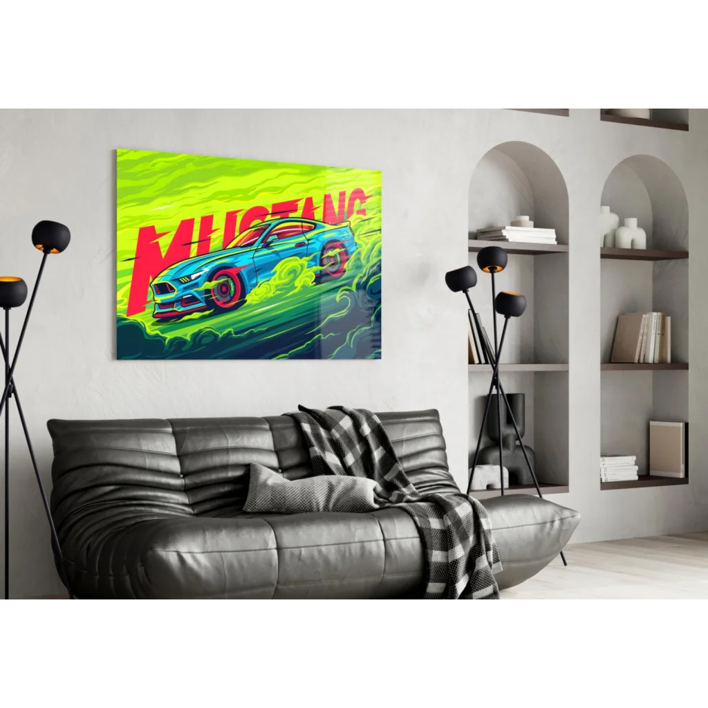 Neon Ford Mustang Racing Canvas Wall Art Print | Contemporary Home Wall Art | vintageantiquesgifts.com