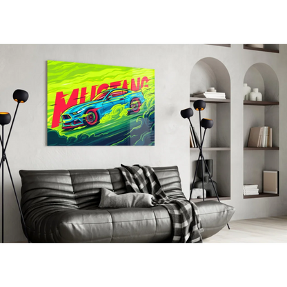 Neon Ford Mustang Racing Canvas Wall Art Print | Contemporary Home Wall Art | vintageantiquesgifts.com
