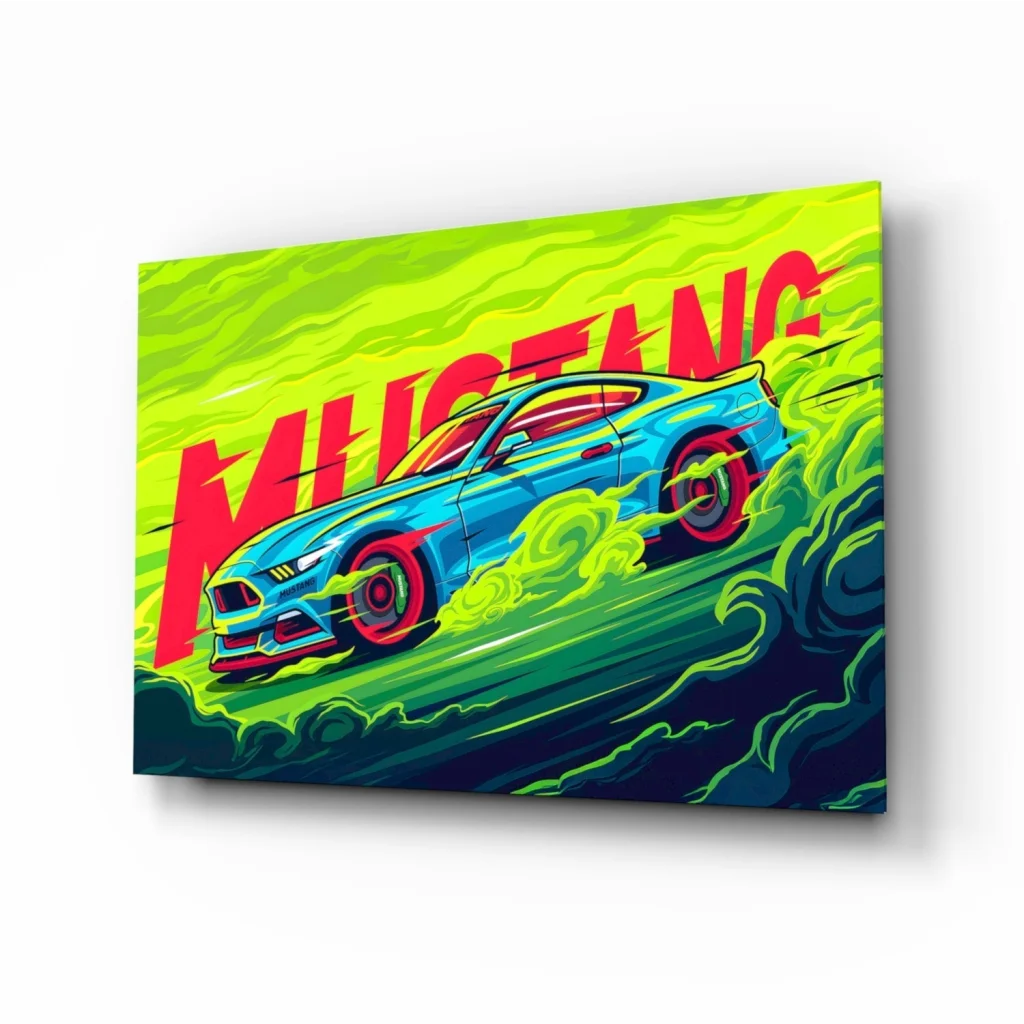 Neon Ford Mustang Racing Canvas Wall Art Print | Insigneart USA | vintageantiquesgifts.com